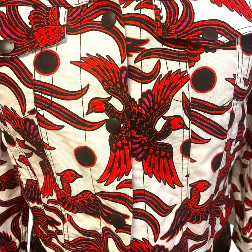 Women's Kenzo Flying Phoenix Cotton Denim Style Jacket, L, White & Red - Picture 13 of 16